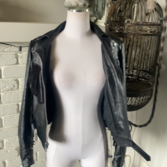 BB LEATHER PRODUCTS FRINGE MOTORCYCLE BLACK LEATHER JACKET 10 MADE IN USA - Picture 6 of 8